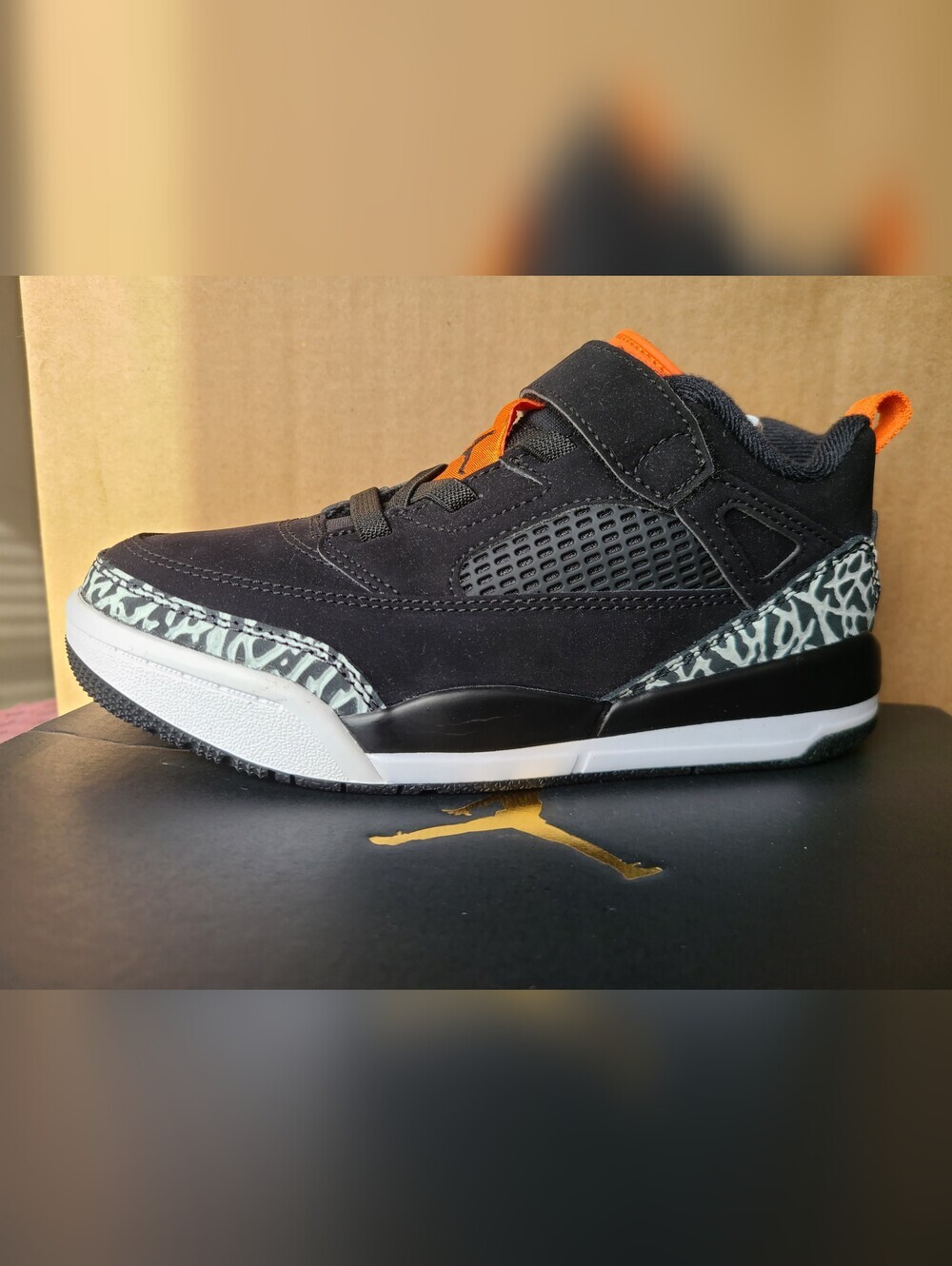 Jordan Kids Black and Orange Mid-Top Sneakers